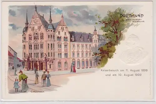 84983 Artistes Ak Dortmund Bâtiment administratif Visite impériale 1899 et 1909