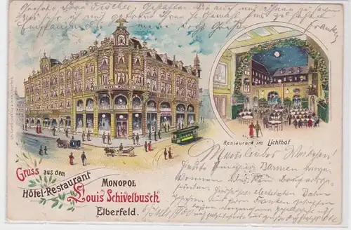 84651 Ak Lithographie Gruß aus dem Hotel Restaurant Monopol Elberfeld 1900