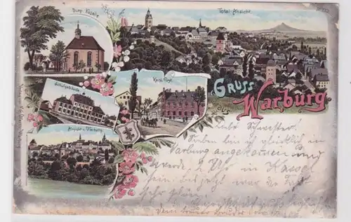 81723 Ak Lithographie Gruß aus Warburg Post, Schule usw. 1901