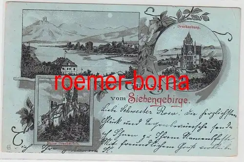 74558 Ak Lithographie Gruss v. Sept Monts Ruine Dragon Fels + Drachenburg 1899