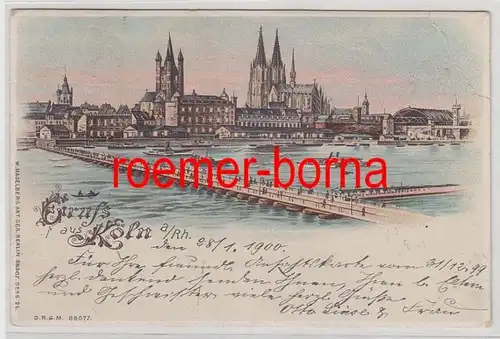 7321 Arrêt contre la lumière Ak Lithographie Salutation de Cologne sur le Rhin 1900