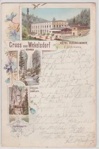 94528 Ak Lithographie Salutation de Wekelsdorf in Böhmen Hotel Eisenhammer 1898