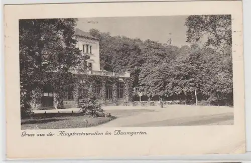 68926 Ak Gruß aus der Hauptrestauration im Baumgarten 1942