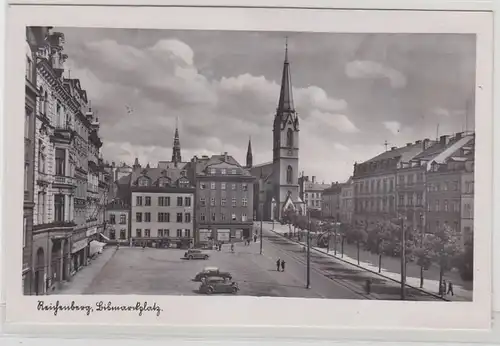 68103 Ak Reichenberg Sudetenland Bismarckplatz mit Erzdekanalkirche um 1940