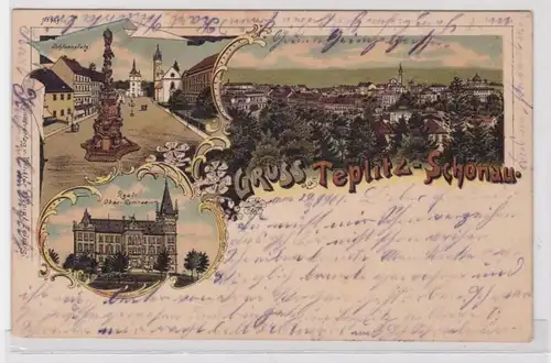 19859 Ak Lithographie Gruss de Teplitz-Schönau Gymnasium etc. 1900