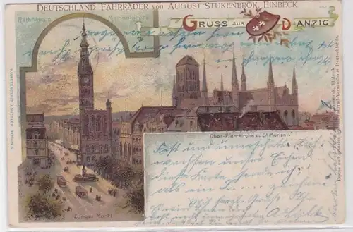 55645 Fahrrad Reklame Ak Gruß aus Danzig Marienkirche 1900
