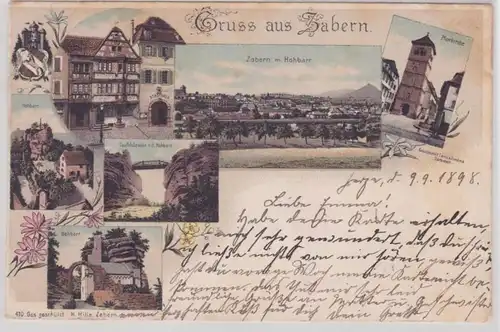 92616 AK Gruss aus Zabern - Hohbarr, Pfarrkirche, Stadthaus & Teufelsbrücke 1898