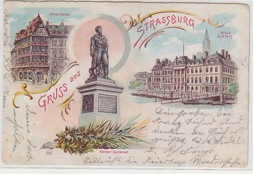 68546 Ak Lithographie Salutation de Strasbourg dans le monument Alsace collant etc. 1902