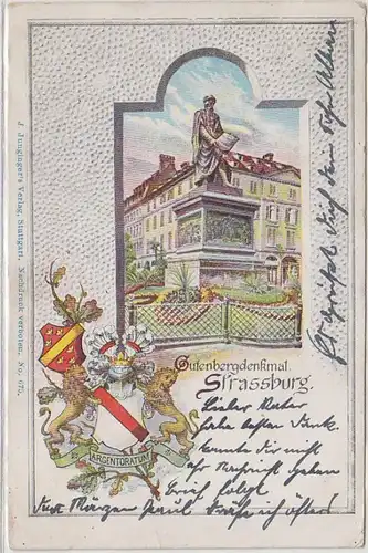 68543 Wappen Ak Strassburg Gutenbergdenkmal 1904