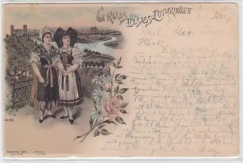 68542 Ak Lithographie Gruss d'Alsace Lorraine 1897