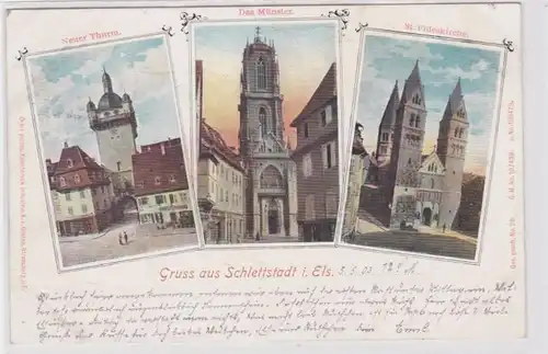 02152 Ak Gruss aus Schlettstadt im Elsass Stadtansichten 1903