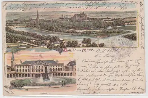 68537 Ak Lithographie Gruß aus Metz Totalansicht, Stadttheater 1900