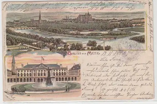 68537 Ak Lithographie Salutation de Metz TotalVue, Théâtre de la ville 1900