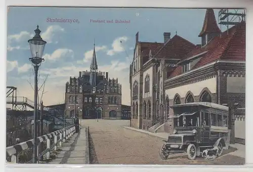 68035 Ak Nowe Skalmierzyce Skalmierschütz Postamt und Bahnhof 1917