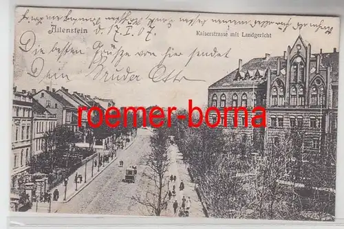 04102 Ak Allenstein Olsztyn in Ostpreussen Kaiserstraße mit Landgericht 1907