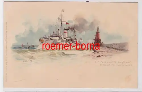 84752 Ak Lithografie Panzerschiff 'Siegfried' Einfahrt vor Swinemünde um 1900