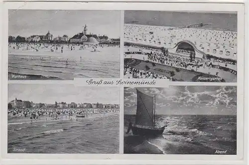 68107 Mehrbild Ak Gruß aus Swinemünde Kurhaus, Konzertgarten, Strand 1943