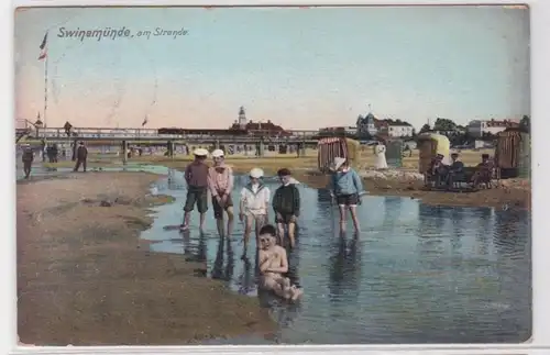 47566 Ak Swinemünde Swinoujscie am Strande 1908
