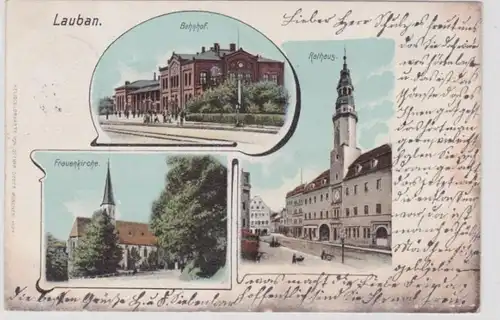 94509 Mehrbild Ak Lauban Bahnhof, Frauenkirche, Rathaus 1904