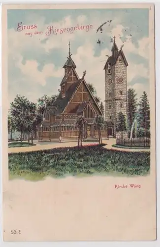 92848 AK Gruss aus dem Riesengebirge Kirche Wang 1906