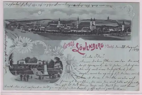 92283 Mondscheinkarte Gruß aus Löwenberg in Schlesien 1898