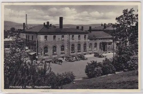 91944 Ak Hirschberg in Schlesien Riesenbegirge Hauptbahnhof 1940