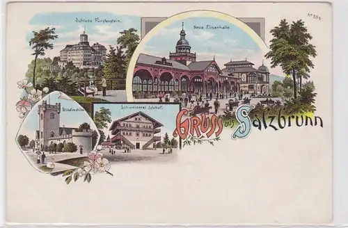88463 Ak Lithographie Gruss aus Salzbrunn Szczawno-Zdrój um 1900