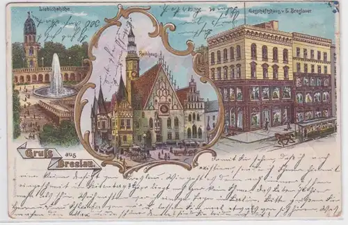 87705 Ak Lithographie Gruss aus Breslau Geschäftshaus usw. 1901