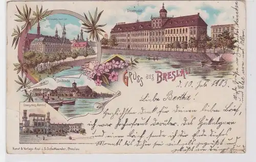 85021 AK Gruss aus Breslau - Universität, Sandkirche, Bahnhof & Gericht 1903