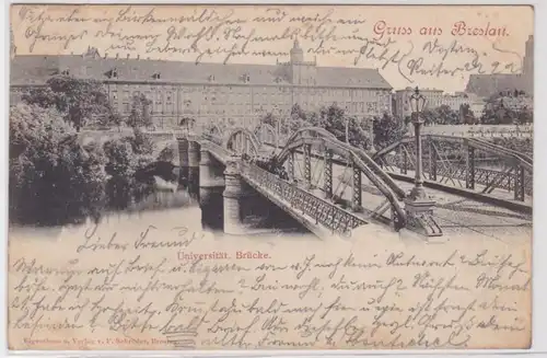 84341 AK Gruss aus Breslau - Universität davor Brücke 1898