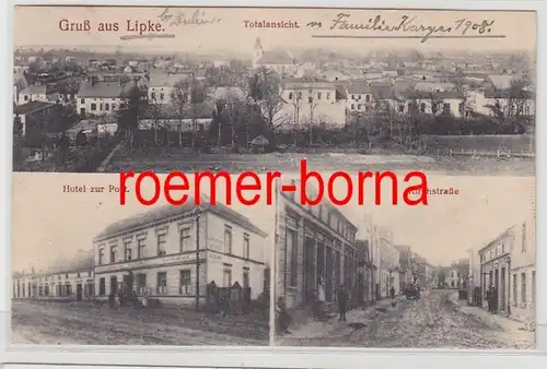 74486 Mehrbild Ak Gruß aus Lipke Hotel zur Post, Kirchstraße, Totalansicht 1908
