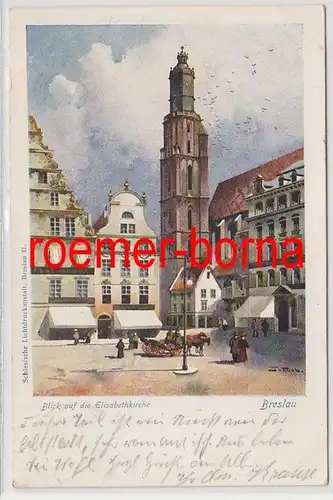 74334 Ak Wroclaw Vue sur l'église d'Élisabeth 1908