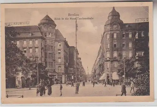 68155 Ak Breslau Blick in die Neue Taschenstraße Hotel Kronprinz 1925