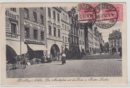 65922 Ak Hirschberg i. Schlesien Marktplatz mit den Garn- u. Butter-Lauben 1921