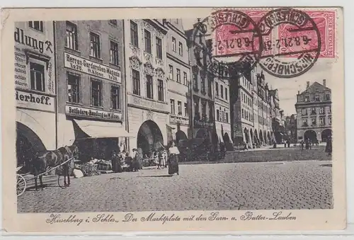 65922 Ak Hirschberg i. Silésie Marché avec les feuilles de fil et de beurre 1921