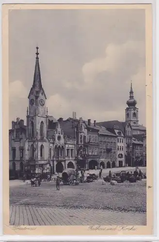 88580 Ak Trautenau Trutnov Sudetengau Hôtel de ville et église vers 1930
