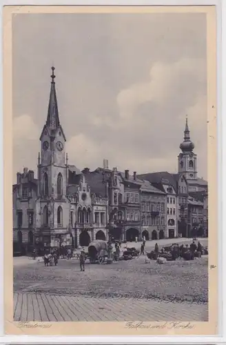 88580 Ak Trautenau Trutnov Sudetengau Rathaus und Kirche um 1930