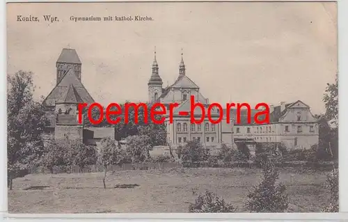 74702 Ak Konitz dans l'ouest de la Prusse Gymnasium avec l église catholique 1917