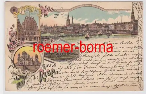 84483 Ak Lithograhie Gruss de Riga Polytechnikum, etc. 1897