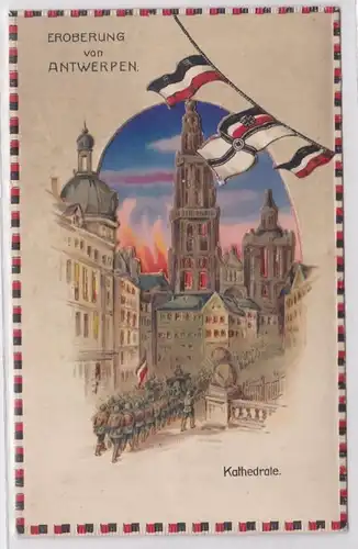 87806 Halt gegen das Licht Ak Eroberung von Antwerpen Kathedrale 1. Weltkrieg