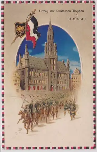 87803 Arrêt contre la lumière Ak Embarquement des troupes allemandes à Bruxelles