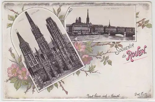 68540 Ak Lithographie Souvenir de Rouen um 1900