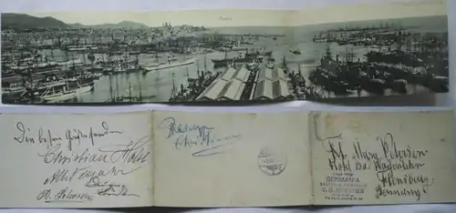 85212 3fach Klapp Ak Genova Genua Totalansicht mit Hafen 1900