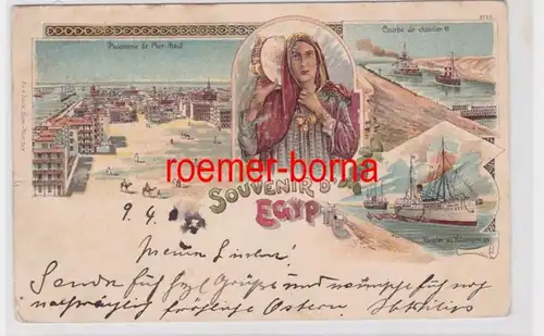 85073 Ak Lithografie Ägypten Souvenir d'Egypte Dampfer, Port Said usw. 1904