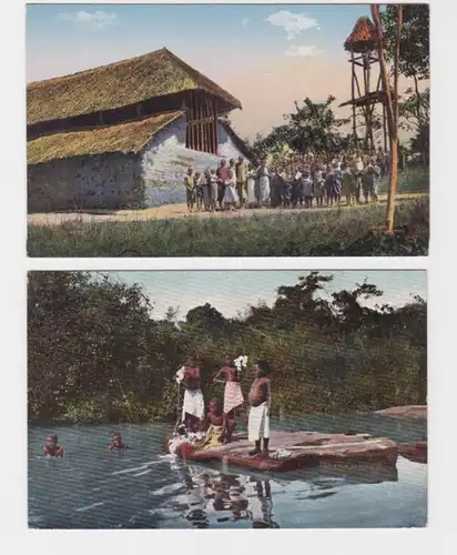 24963/2 Ak Ostafrika Usaa, Kirche und Schulhaus am Kilimandscharo um 1920