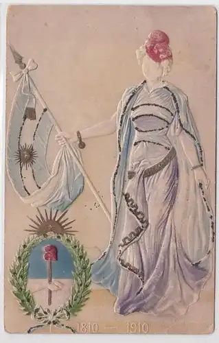 57148 Grage Ak Argentine Centennaire République 1810 - 1910, femme avec drapeau
