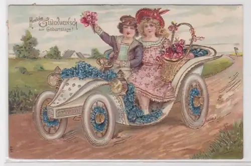 47644 Präge Glückwunsch Geburtstags Ak geschmücktes Automobil 1908