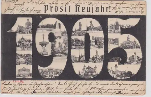 87860 Félicitations AK Prosit Nouvel An avec les attractions de Leipzig 1905