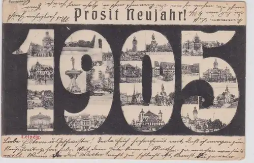 87860 Glückwunsch AK Prosit Neujahr mit Leipziger Sehenswürdigkeiten 1905