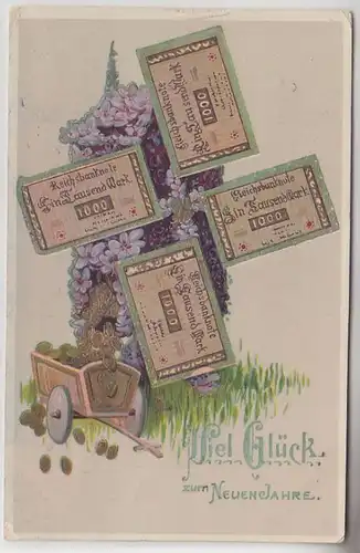68065 Neujahrs Ak Windmühle mit 1000 Mark Geldscheinen 1912